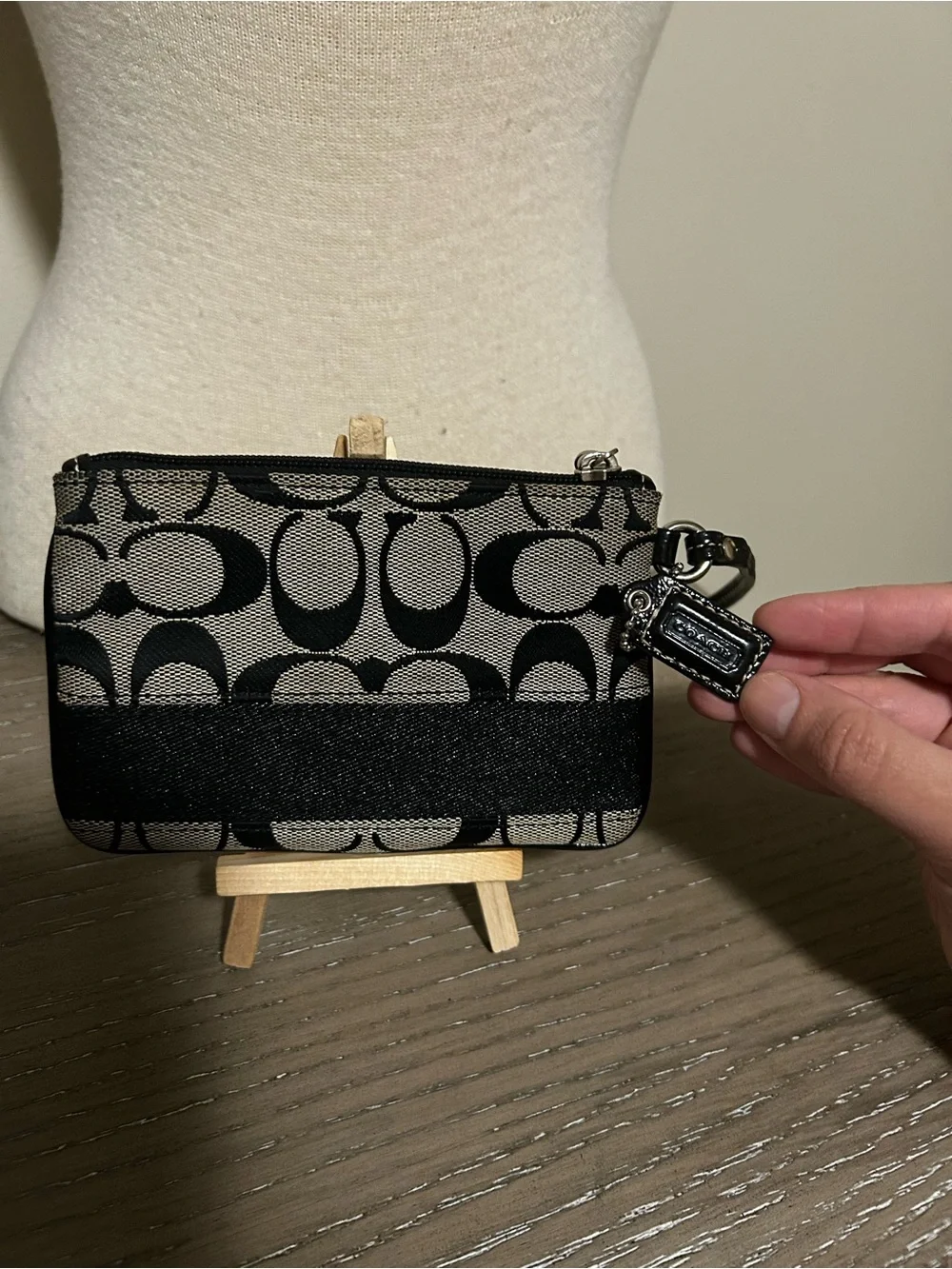COACH Black Stripe Signature Jacquard Wristlet | Vintage Y2K | EUC